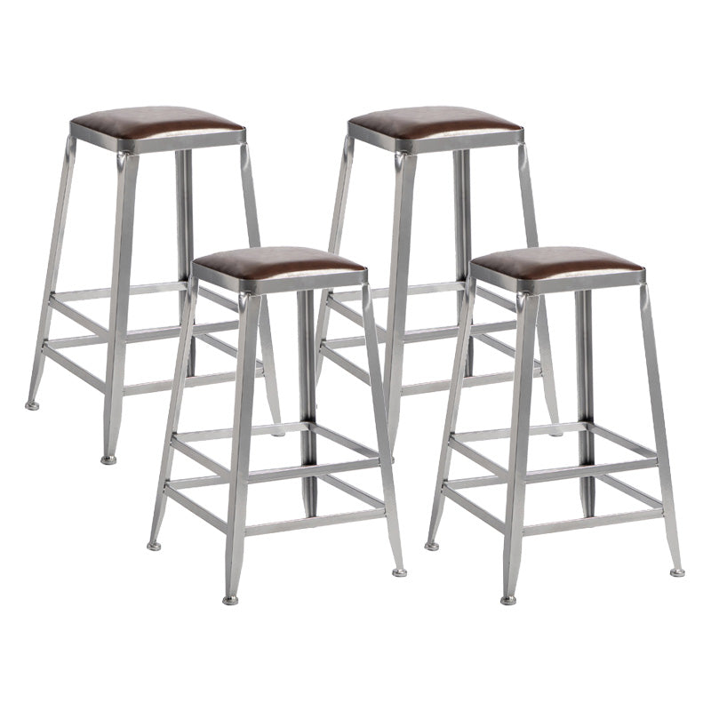 Industrial Coffee Shop Footrest Stools Silver Iron Bar Stool Backless 4 Piece Set Counter Stool(26"H) Clearhalo 'Bar Furniture' 'Bar Stools' 'bar_stools' 'furn' 'furn_bar_stools' 'Furniture' 'furniture_bar_stools' 'Kitchen & Dining Furniture' 4984439