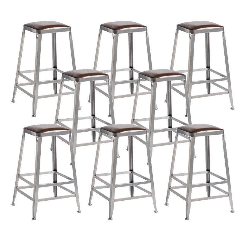 Industrial Coffee Shop Footrest Stools Silver Iron Bar Stool Backless 8 Piece Set Counter Stool(26"H) Clearhalo 'Bar Furniture' 'Bar Stools' 'bar_stools' 'furn' 'furn_bar_stools' 'Furniture' 'furniture_bar_stools' 'Kitchen & Dining Furniture' 4984441