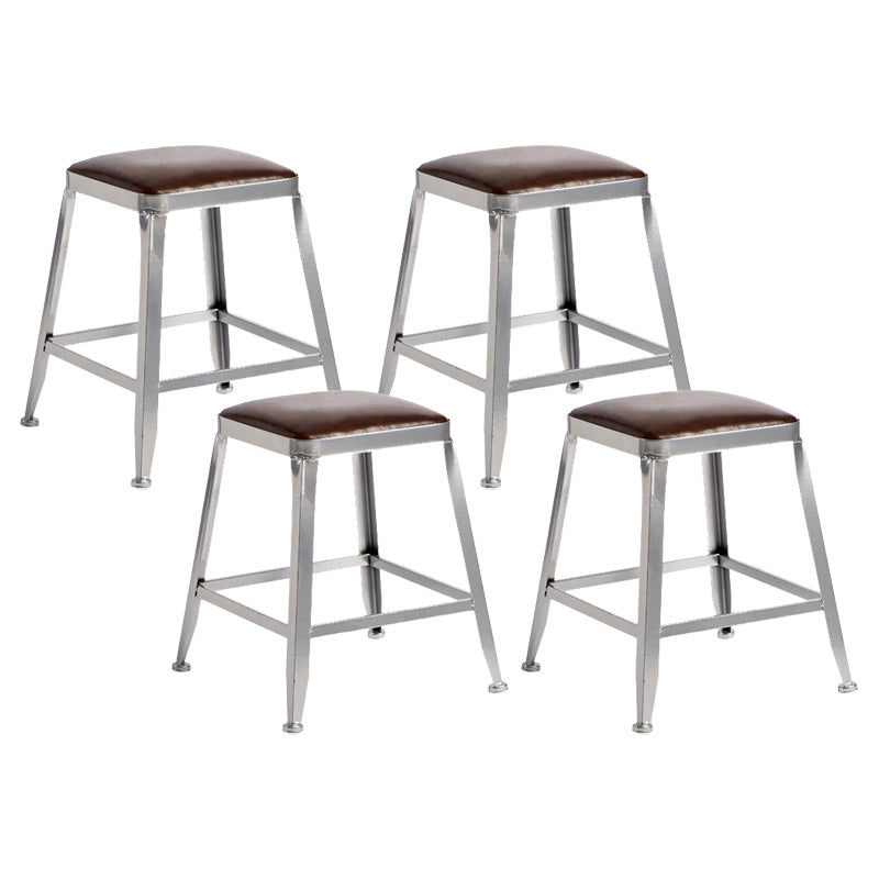 Industrial Coffee Shop Footrest Stools Silver Iron Bar Stool Backless 4 Piece Set Short Stool(18"H) Clearhalo 'Bar Furniture' 'Bar Stools' 'bar_stools' 'furn' 'furn_bar_stools' 'Furniture' 'furniture_bar_stools' 'Kitchen & Dining Furniture' 4984443