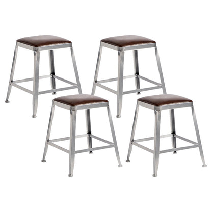 Industrial Coffee Shop Footrest Stools Silver Iron Bar Stool Backless 4 Piece Set Short Stool(18"H) Clearhalo 'Bar Furniture' 'Bar Stools' 'bar_stools' 'furn' 'furn_bar_stools' 'Furniture' 'furniture_bar_stools' 'Kitchen & Dining Furniture' 4984443