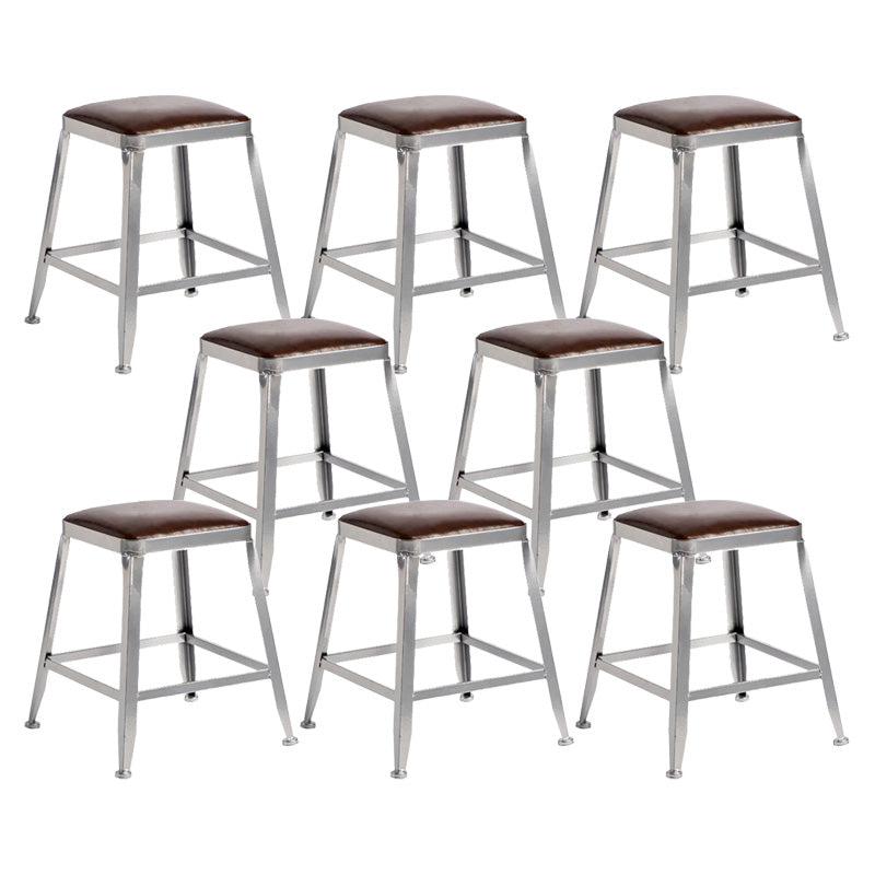 Industrial Coffee Shop Footrest Stools Silver Iron Bar Stool Backless 8 Piece Set Short Stool(18"H) Clearhalo 'Bar Furniture' 'Bar Stools' 'bar_stools' 'furn' 'furn_bar_stools' 'Furniture' 'furniture_bar_stools' 'Kitchen & Dining Furniture' 4984445