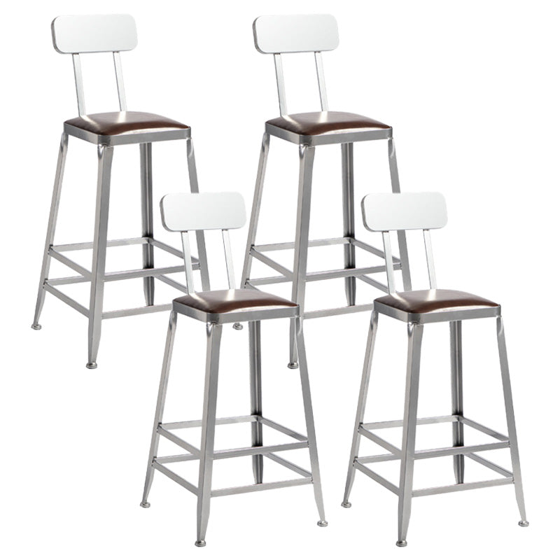 Industrial Coffee Shop Footrest Stools Silver Iron Bar Stool With Back 4 Piece Set Counter Stool(26"H) Clearhalo 'Bar Furniture' 'Bar Stools' 'bar_stools' 'furn' 'furn_bar_stools' 'Furniture' 'furniture_bar_stools' 'Kitchen & Dining Furniture' 4984446