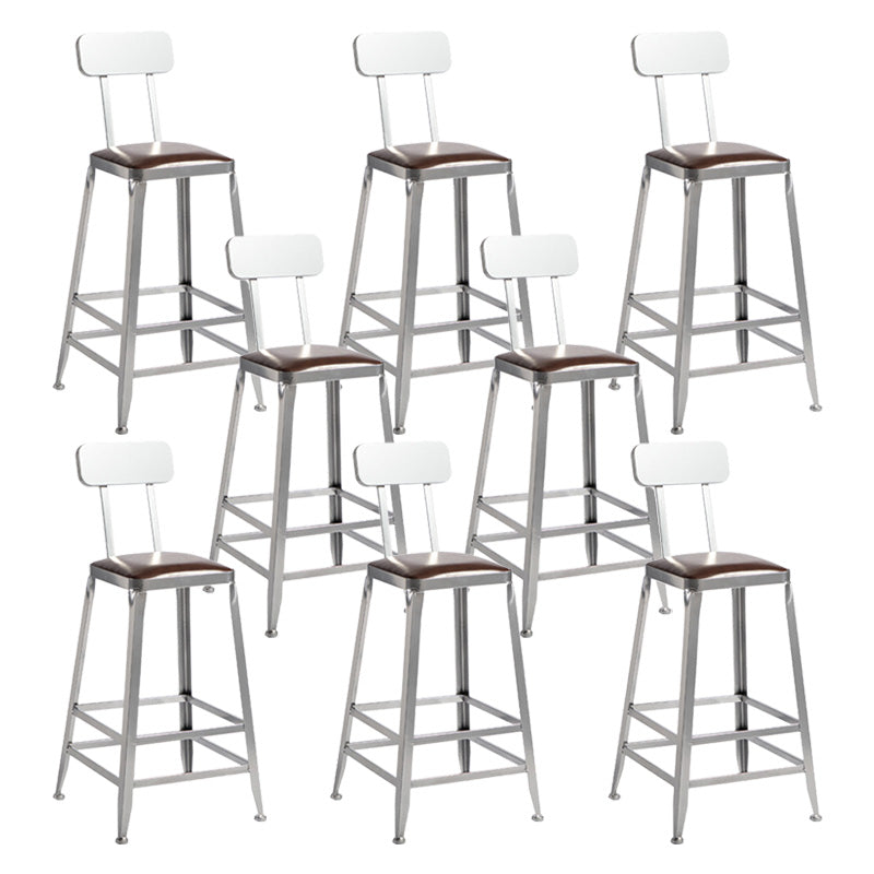 Industrial Coffee Shop Footrest Stools Silver Iron Bar Stool With Back 8 Piece Set Counter Stool(26"H) Clearhalo 'Bar Furniture' 'Bar Stools' 'bar_stools' 'furn' 'furn_bar_stools' 'Furniture' 'furniture_bar_stools' 'Kitchen & Dining Furniture' 4984447
