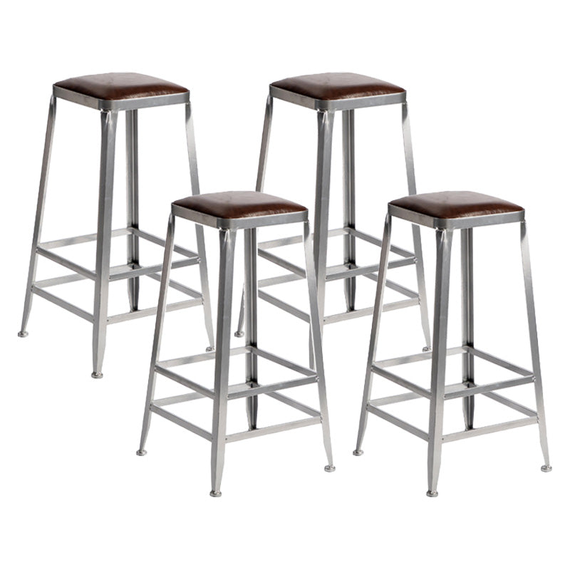 Industrial Coffee Shop Footrest Stools Silver Iron Bar Stool Backless 4 Piece Set Bar Stool(30"H) Clearhalo 'Bar Furniture' 'Bar Stools' 'bar_stools' 'furn' 'furn_bar_stools' 'Furniture' 'furniture_bar_stools' 'Kitchen & Dining Furniture' 4984448