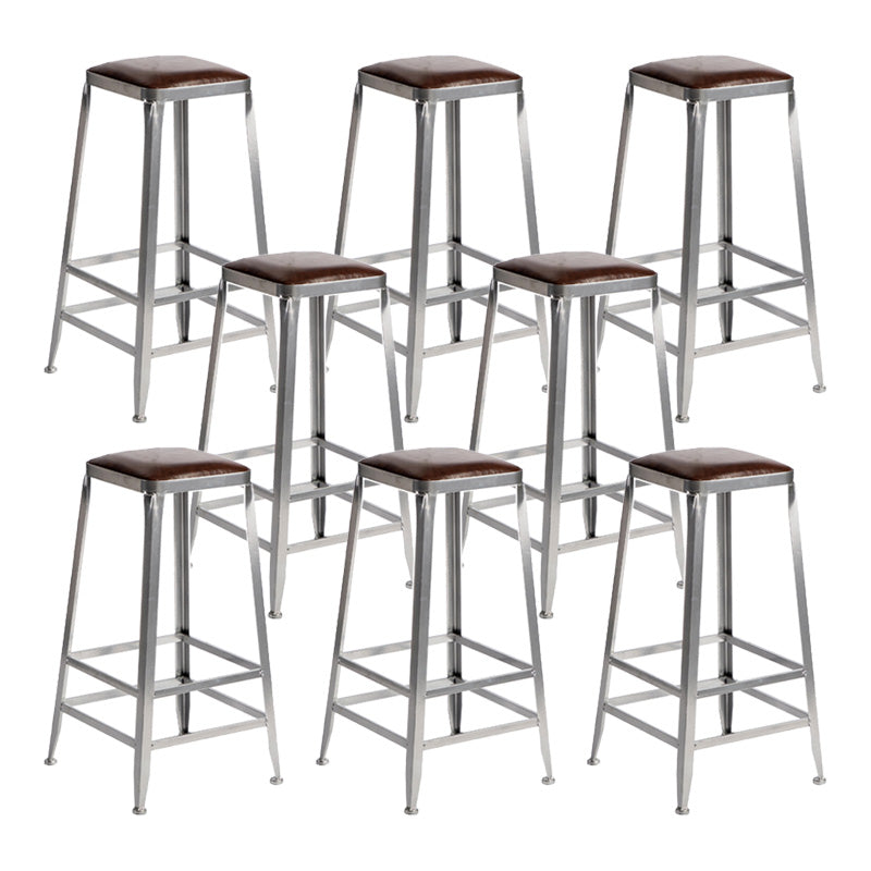 Industrial Coffee Shop Footrest Stools Silver Iron Bar Stool Backless 8 Piece Set Bar Stool(30"H) Clearhalo 'Bar Furniture' 'Bar Stools' 'bar_stools' 'furn' 'furn_bar_stools' 'Furniture' 'furniture_bar_stools' 'Kitchen & Dining Furniture' 4984449