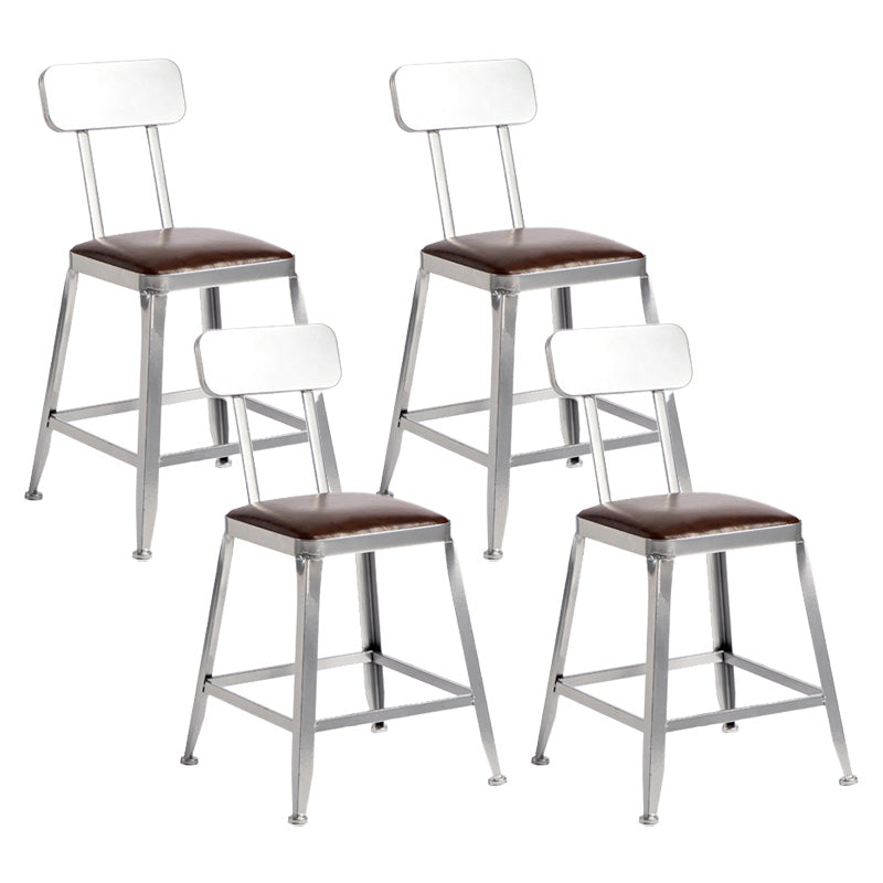 Industrial Coffee Shop Footrest Stools Silver Iron Bar Stool With Back 4 Piece Set Short Stool(18"H) Clearhalo 'Bar Furniture' 'Bar Stools' 'bar_stools' 'furn' 'furn_bar_stools' 'Furniture' 'furniture_bar_stools' 'Kitchen & Dining Furniture' 4984450