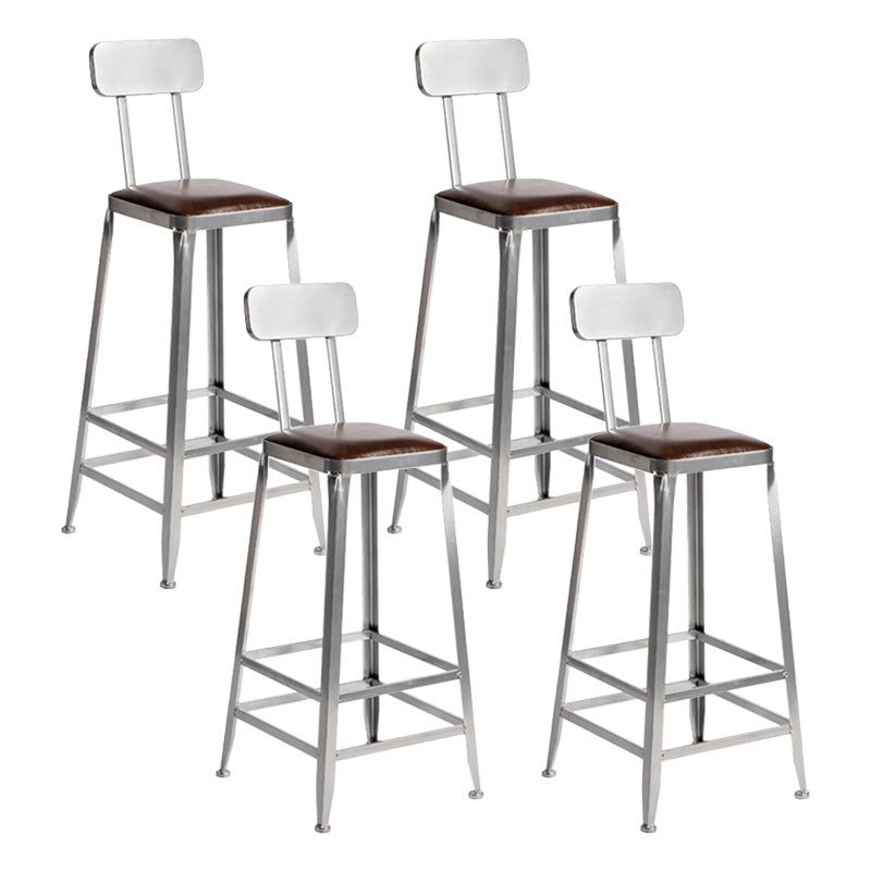 Industrial Coffee Shop Footrest Stools Silver Iron Bar Stool With Back 4 Piece Set Bar Stool(30"H) Clearhalo 'Bar Furniture' 'Bar Stools' 'bar_stools' 'furn' 'furn_bar_stools' 'Furniture' 'furniture_bar_stools' 'Kitchen & Dining Furniture' 4984452