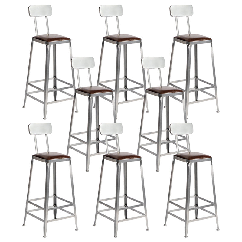 Industrial Coffee Shop Footrest Stools Silver Iron Bar Stool With Back 8 Piece Set Bar Stool(30"H) Clearhalo 'Bar Furniture' 'Bar Stools' 'bar_stools' 'furn' 'furn_bar_stools' 'Furniture' 'furniture_bar_stools' 'Kitchen & Dining Furniture' 4984453