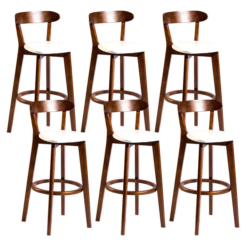 Contemporary Low Back Rubberwood Stool Matte Finish Upholstered Bar Stools White Brown 6 Piece Set Clearhalo 'Bar Furniture' 'Bar Stools' 'bar_stools' 'furn' 'furn_bar_stools' 'Furniture' 'furniture_bar_stools' 'Kitchen & Dining Furniture' 4984666