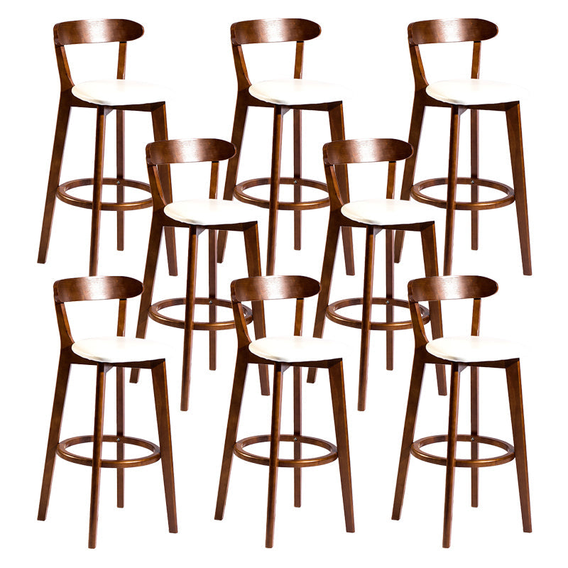 Contemporary Low Back Rubberwood Stool Matte Finish Upholstered Bar Stools White Brown 8 Piece Set Clearhalo 'Bar Furniture' 'Bar Stools' 'bar_stools' 'furn' 'furn_bar_stools' 'Furniture' 'furniture_bar_stools' 'Kitchen & Dining Furniture' 4984669
