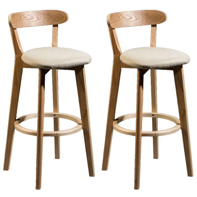Contemporary Low Back Rubberwood Stool Matte Finish Upholstered Bar Stools Khaki Natural 2 Piece Set Clearhalo 'Bar Furniture' 'Bar Stools' 'bar_stools' 'furn' 'furn_bar_stools' 'Furniture' 'furniture_bar_stools' 'Kitchen & Dining Furniture' 4984671