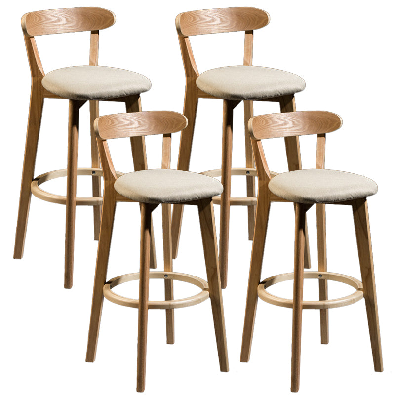 Contemporary Low Back Rubberwood Stool Matte Finish Upholstered Bar Stools Khaki Natural 4 Piece Set Clearhalo 'Bar Furniture' 'Bar Stools' 'bar_stools' 'furn' 'furn_bar_stools' 'Furniture' 'furniture_bar_stools' 'Kitchen & Dining Furniture' 4984673