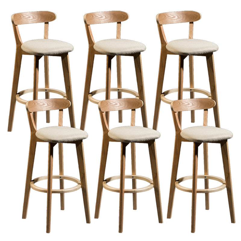 Contemporary Low Back Rubberwood Stool Matte Finish Upholstered Bar Stools Khaki Natural 6 Piece Set Clearhalo 'Bar Furniture' 'Bar Stools' 'bar_stools' 'furn' 'furn_bar_stools' 'Furniture' 'furniture_bar_stools' 'Kitchen & Dining Furniture' 4984675