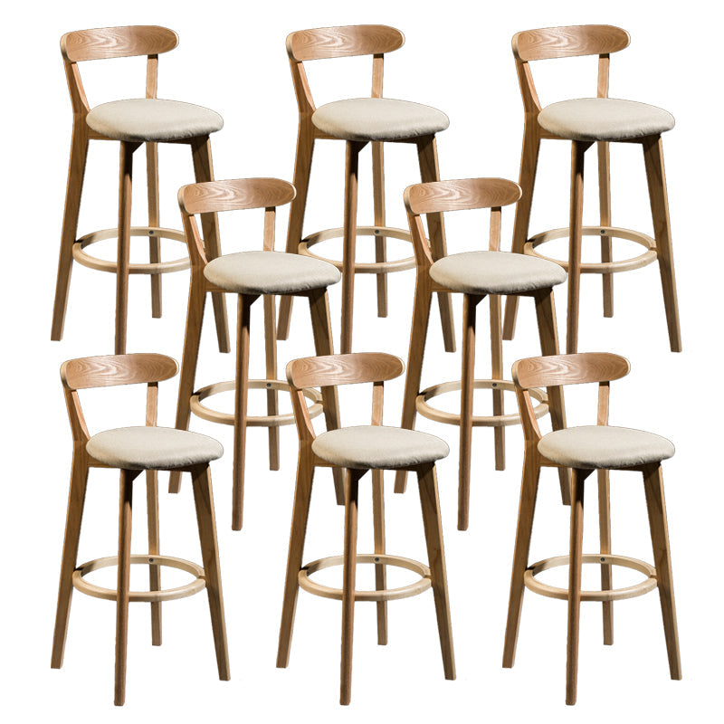 Contemporary Low Back Rubberwood Stool Matte Finish Upholstered Bar Stools Khaki Natural 8 Piece Set Clearhalo 'Bar Furniture' 'Bar Stools' 'bar_stools' 'furn' 'furn_bar_stools' 'Furniture' 'furniture_bar_stools' 'Kitchen & Dining Furniture' 4984677