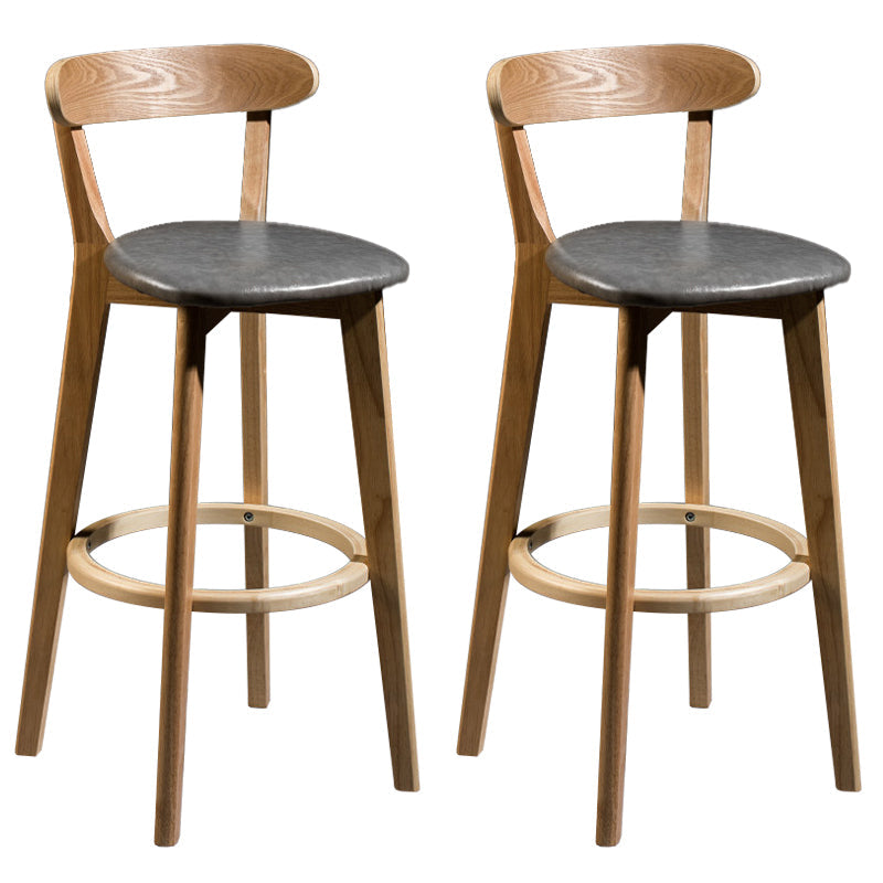 Contemporary Low Back Rubberwood Stool Matte Finish Upholstered Bar Stools Grey Natural 2 Piece Set Clearhalo 'Bar Furniture' 'Bar Stools' 'bar_stools' 'furn' 'furn_bar_stools' 'Furniture' 'furniture_bar_stools' 'Kitchen & Dining Furniture' 4984683
