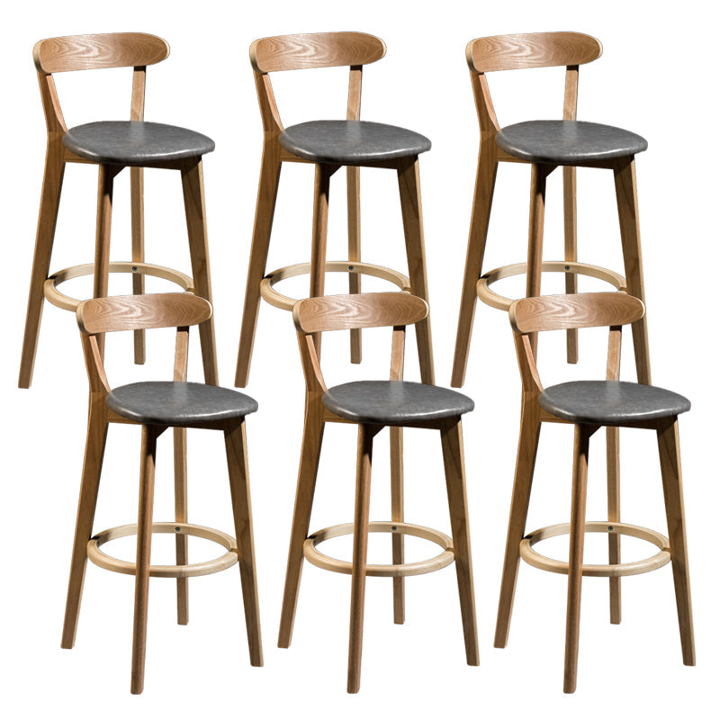 Contemporary Low Back Rubberwood Stool Matte Finish Upholstered Bar Stools Grey Natural 6 Piece Set Clearhalo 'Bar Furniture' 'Bar Stools' 'bar_stools' 'furn' 'furn_bar_stools' 'Furniture' 'furniture_bar_stools' 'Kitchen & Dining Furniture' 4984685