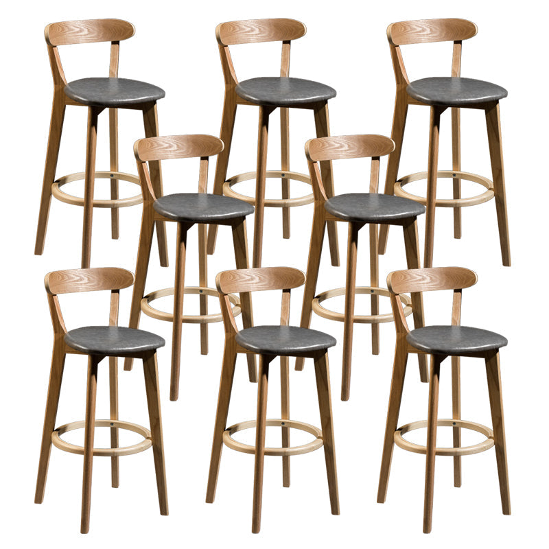 Contemporary Low Back Rubberwood Stool Matte Finish Upholstered Bar Stools Grey Natural 8 Piece Set Clearhalo 'Bar Furniture' 'Bar Stools' 'bar_stools' 'furn' 'furn_bar_stools' 'Furniture' 'furniture_bar_stools' 'Kitchen & Dining Furniture' 4984686