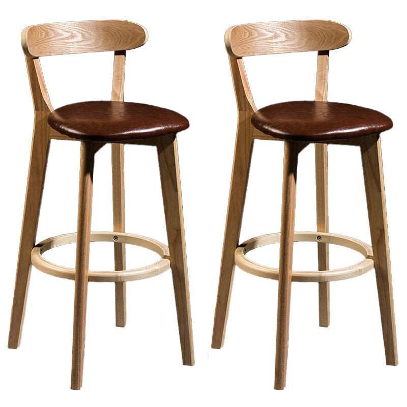 Contemporary Low Back Rubberwood Stool Matte Finish Upholstered Bar Stools Brown Natural 2 Piece Set Clearhalo 'Bar Furniture' 'Bar Stools' 'bar_stools' 'furn' 'furn_bar_stools' 'Furniture' 'furniture_bar_stools' 'Kitchen & Dining Furniture' 4984695