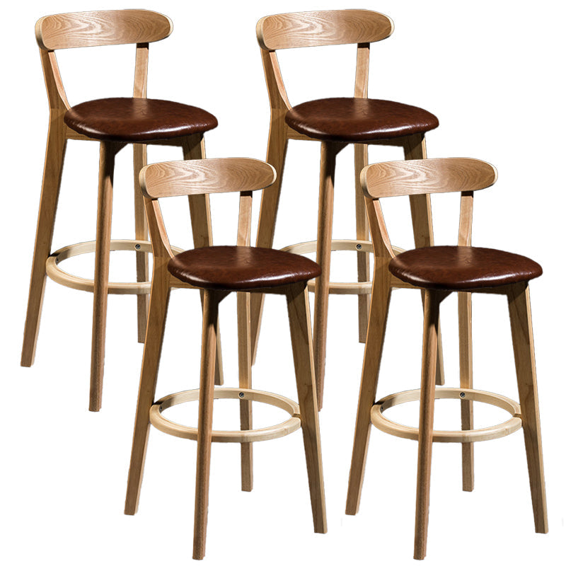 Contemporary Low Back Rubberwood Stool Matte Finish Upholstered Bar Stools Brown Natural 4 Piece Set Clearhalo 'Bar Furniture' 'Bar Stools' 'bar_stools' 'furn' 'furn_bar_stools' 'Furniture' 'furniture_bar_stools' 'Kitchen & Dining Furniture' 4984696