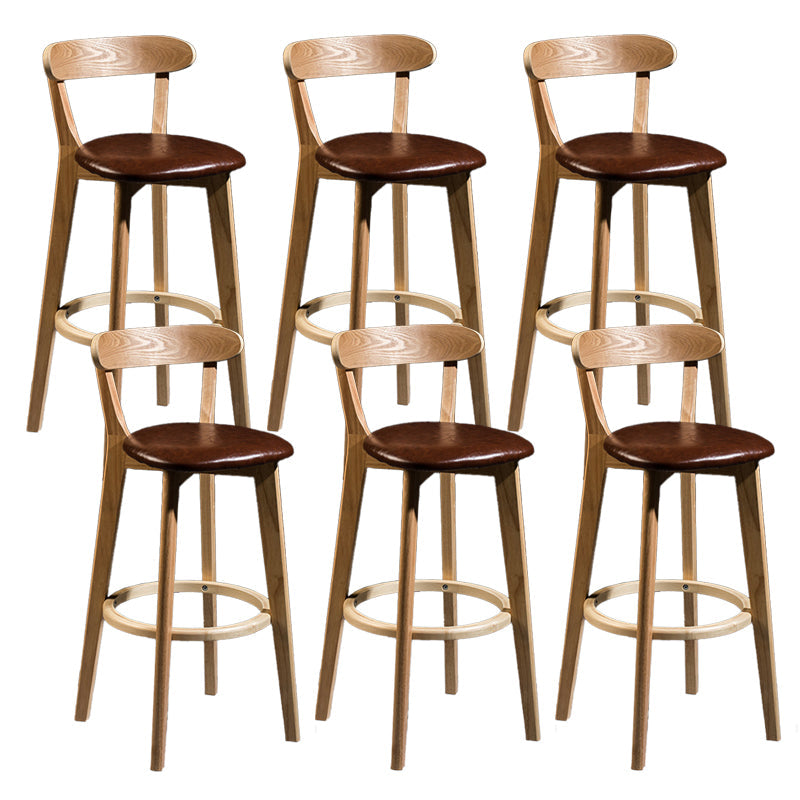 Contemporary Low Back Rubberwood Stool Matte Finish Upholstered Bar Stools Brown Natural 6 Piece Set Clearhalo 'Bar Furniture' 'Bar Stools' 'bar_stools' 'furn' 'furn_bar_stools' 'Furniture' 'furniture_bar_stools' 'Kitchen & Dining Furniture' 4984697