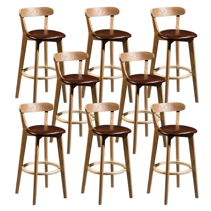 Contemporary Low Back Rubberwood Stool Matte Finish Upholstered Bar Stools Brown Natural 8 Piece Set Clearhalo 'Bar Furniture' 'Bar Stools' 'bar_stools' 'furn' 'furn_bar_stools' 'Furniture' 'furniture_bar_stools' 'Kitchen & Dining Furniture' 4984698