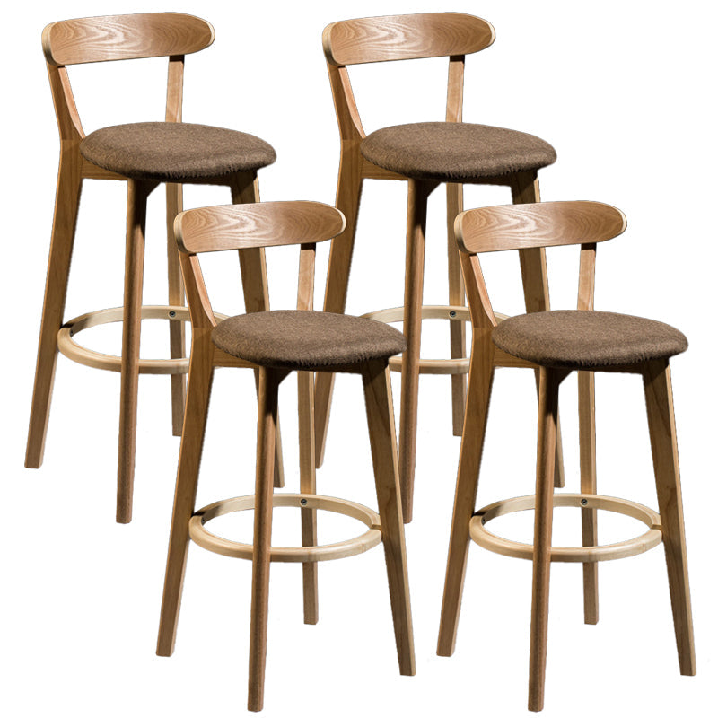 Contemporary Low Back Rubberwood Stool Matte Finish Upholstered Bar Stools Coffee Natural 4 Piece Set Clearhalo 'Bar Furniture' 'Bar Stools' 'bar_stools' 'furn' 'furn_bar_stools' 'Furniture' 'furniture_bar_stools' 'Kitchen & Dining Furniture' 4984700