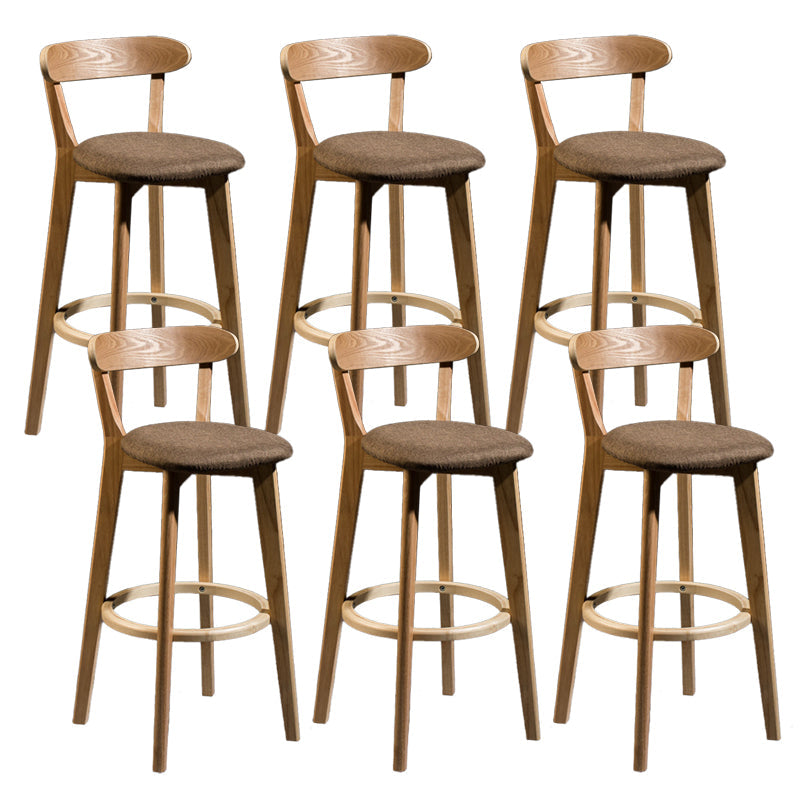 Contemporary Low Back Rubberwood Stool Matte Finish Upholstered Bar Stools Coffee Natural 6 Piece Set Clearhalo 'Bar Furniture' 'Bar Stools' 'bar_stools' 'furn' 'furn_bar_stools' 'Furniture' 'furniture_bar_stools' 'Kitchen & Dining Furniture' 4984701