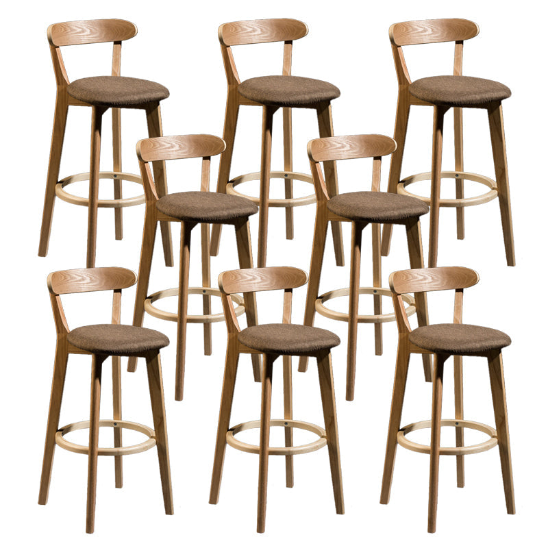 Contemporary Low Back Rubberwood Stool Matte Finish Upholstered Bar Stools Coffee Natural 8 Piece Set Clearhalo 'Bar Furniture' 'Bar Stools' 'bar_stools' 'furn' 'furn_bar_stools' 'Furniture' 'furniture_bar_stools' 'Kitchen & Dining Furniture' 4984702