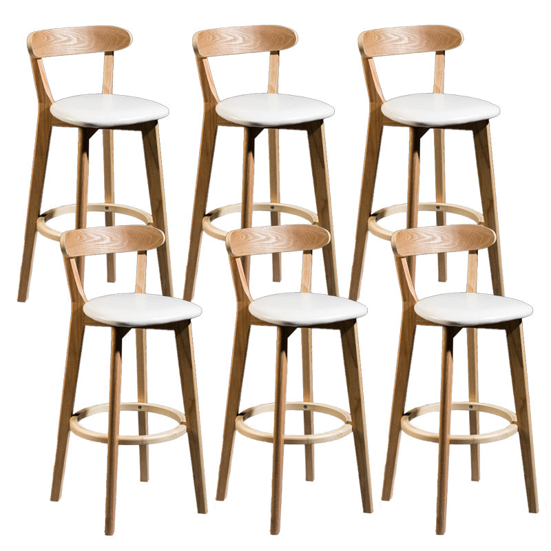 Contemporary Low Back Rubberwood Stool Matte Finish Upholstered Bar Stools White Natural 6 Piece Set Clearhalo 'Bar Furniture' 'Bar Stools' 'bar_stools' 'furn' 'furn_bar_stools' 'Furniture' 'furniture_bar_stools' 'Kitchen & Dining Furniture' 4984705