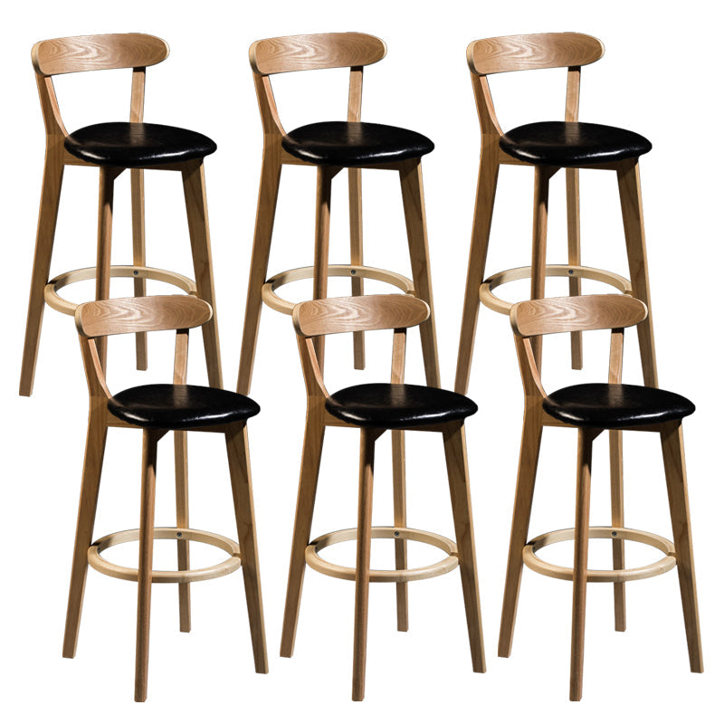 Contemporary Low Back Rubberwood Stool Matte Finish Upholstered Bar Stools Black Natural 6 Piece Set Clearhalo 'Bar Furniture' 'Bar Stools' 'bar_stools' 'furn' 'furn_bar_stools' 'Furniture' 'furniture_bar_stools' 'Kitchen & Dining Furniture' 4984709