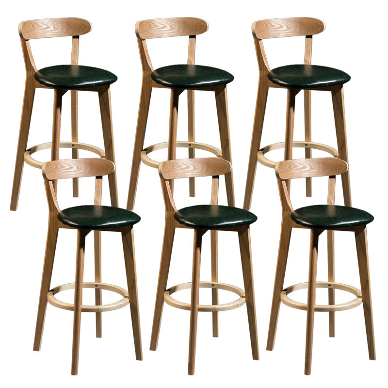 Contemporary Low Back Rubberwood Stool Matte Finish Upholstered Bar Stools Blackish Green Natural 6 Piece Set Clearhalo 'Bar Furniture' 'Bar Stools' 'bar_stools' 'furn' 'furn_bar_stools' 'Furniture' 'furniture_bar_stools' 'Kitchen & Dining Furniture' 4984725
