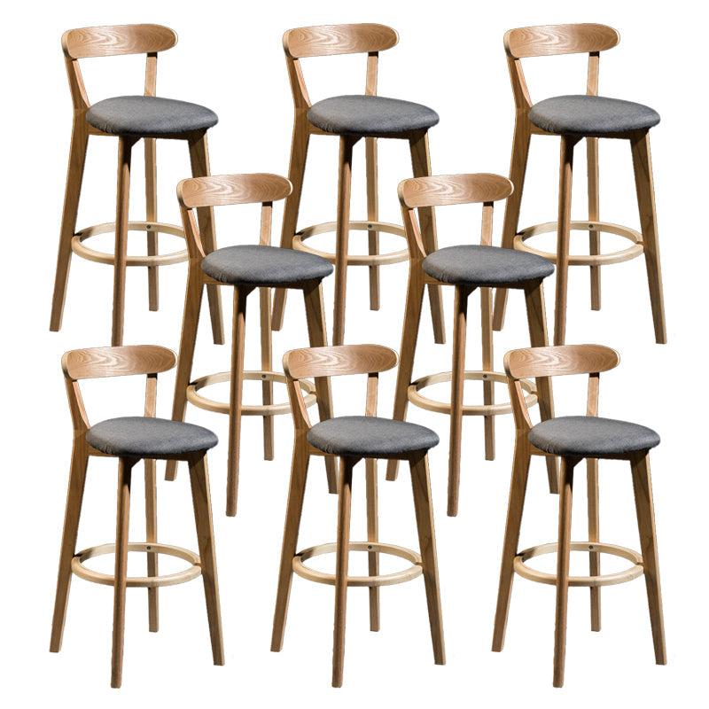 Contemporary Low Back Rubberwood Stool Matte Finish Upholstered Bar Stools Smoke Gray Natural 8 Piece Set Clearhalo 'Bar Furniture' 'Bar Stools' 'bar_stools' 'furn' 'furn_bar_stools' 'Furniture' 'furniture_bar_stools' 'Kitchen & Dining Furniture' 4984730