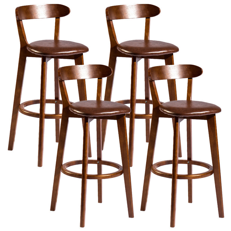 Contemporary Low Back Rubberwood Stool Matte Finish Upholstered Bar Stools Brown Brown 4 Piece Set Clearhalo 'Bar Furniture' 'Bar Stools' 'bar_stools' 'furn' 'furn_bar_stools' 'Furniture' 'furniture_bar_stools' 'Kitchen & Dining Furniture' 4984740