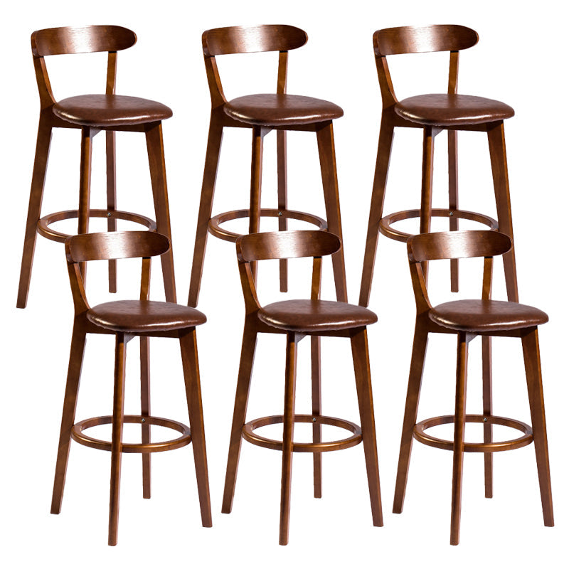 Contemporary Low Back Rubberwood Stool Matte Finish Upholstered Bar Stools Brown Brown 6 Piece Set Clearhalo 'Bar Furniture' 'Bar Stools' 'bar_stools' 'furn' 'furn_bar_stools' 'Furniture' 'furniture_bar_stools' 'Kitchen & Dining Furniture' 4984741