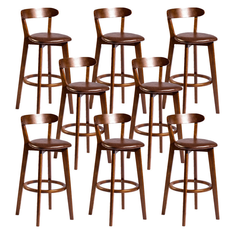 Contemporary Low Back Rubberwood Stool Matte Finish Upholstered Bar Stools Brown Brown 8 Piece Set Clearhalo 'Bar Furniture' 'Bar Stools' 'bar_stools' 'furn' 'furn_bar_stools' 'Furniture' 'furniture_bar_stools' 'Kitchen & Dining Furniture' 4984742