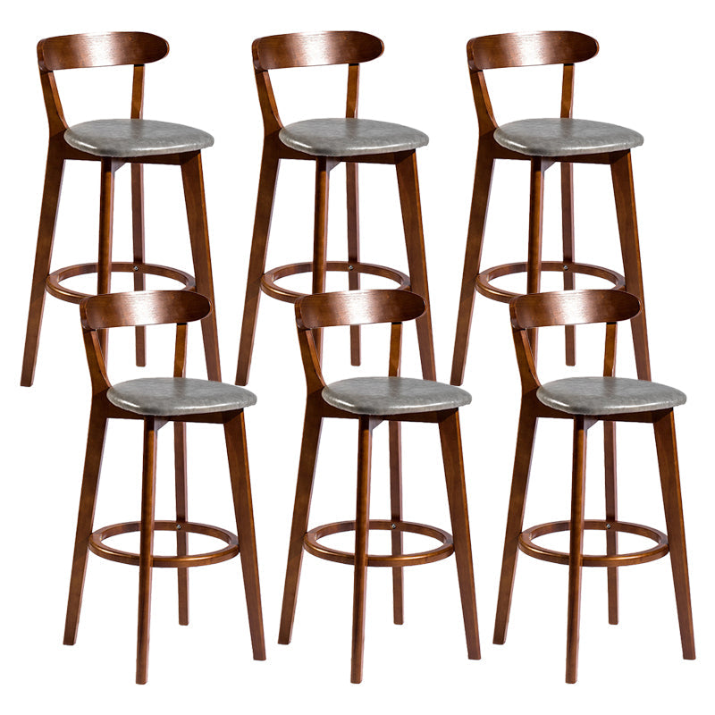 Contemporary Low Back Rubberwood Stool Matte Finish Upholstered Bar Stools Grey Brown 6 Piece Set Clearhalo 'Bar Furniture' 'Bar Stools' 'bar_stools' 'furn' 'furn_bar_stools' 'Furniture' 'furniture_bar_stools' 'Kitchen & Dining Furniture' 4984749