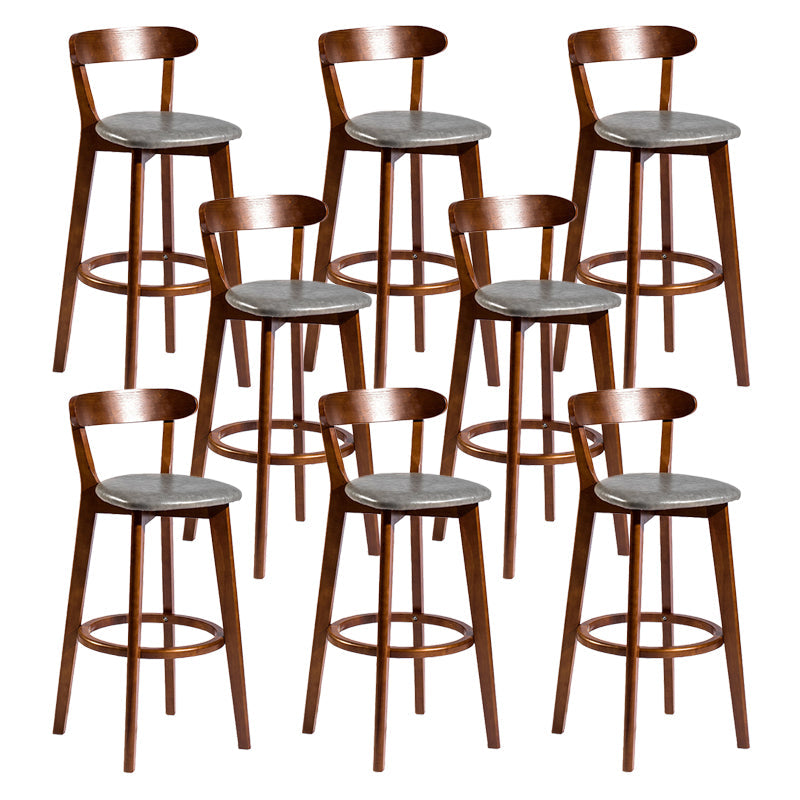 Contemporary Low Back Rubberwood Stool Matte Finish Upholstered Bar Stools Grey Brown 8 Piece Set Clearhalo 'Bar Furniture' 'Bar Stools' 'bar_stools' 'furn' 'furn_bar_stools' 'Furniture' 'furniture_bar_stools' 'Kitchen & Dining Furniture' 4984750