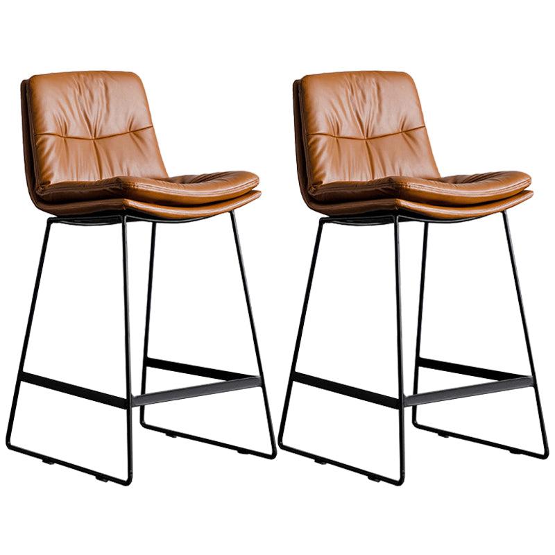 Scandinavian Low Back Coffee Shop Matte Finish Upholstered Bar Stools Brown 2 Piece Set Counter Stool(26"H) Clearhalo 'Bar Furniture' 'Bar Stools' 'bar_stools' 'furn' 'furn_bar_stools' 'Furniture' 'furniture_bar_stools' 'Kitchen & Dining Furniture' 4984986
