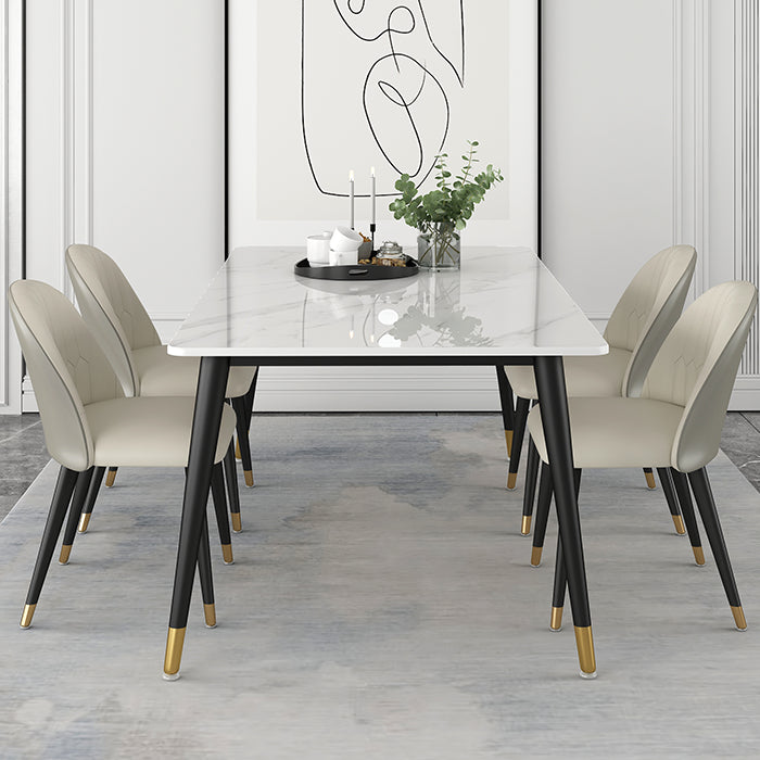 Glam Steel Dinette Set 1/4/5/7 Pieces Rectangle White Sintered Stone Top Dining Table Set Clearhalo 'Dining Room Sets' 'Dining Tables & Seating' 'dining_room_set' 'furn' 'furn_dining_room_set' 'Furniture' 'furniture_dining_room_set' 'Kitchen & Dining Furniture' 4985302