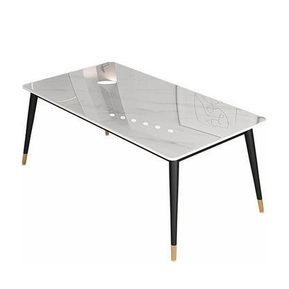 Glam Steel Dinette Set 1/4/5/7 Pieces Rectangle White Sintered Stone Top Dining Table Set Clearhalo 'Dining Room Sets' 'Dining Tables & Seating' 'dining_room_set' 'furn' 'furn_dining_room_set' 'Furniture' 'furniture_dining_room_set' 'Kitchen & Dining Furniture' 4985303