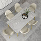 Glam Steel Dinette Set 1/4/5/7 Pieces Rectangle White Sintered Stone Top Dining Table Set 7 Pieces: Table, 6 Beige Chairs Clearhalo 'Dining Room Sets' 'Dining Tables & Seating' 'dining_room_set' 'furn' 'furn_dining_room_set' 'Furniture' 'furniture_dining_room_set' 'Kitchen & Dining Furniture' 4985308