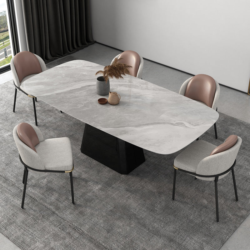 Modern Sintered Stone Dining Table Set 1/5/6/7 Pieces Dining Set for Home Use 6 Pieces: Table, 5 Chairs Clearhalo 'Dining Room Sets' 'Dining Tables & Seating' 'dining_room_set' 'furn' 'furn_dining_room_set' 'Furniture' 'furniture_dining_room_set' 'Kitchen & Dining Furniture' 4985315