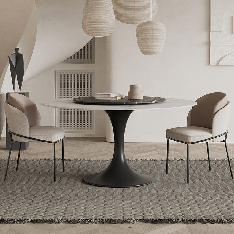 Modern Round Dining Table Set 1/3/4/5/7 Pieces Sintered Stone Dinette Set with Turntable 3 Pieces: Table, 2 Chairs Clearhalo 'Dining Room Sets' 'Dining Tables & Seating' 'dining_room_set' 'furn' 'furn_dining_room_set' 'Furniture' 'furniture_dining_room_set' 'Kitchen & Dining Furniture' 4985388