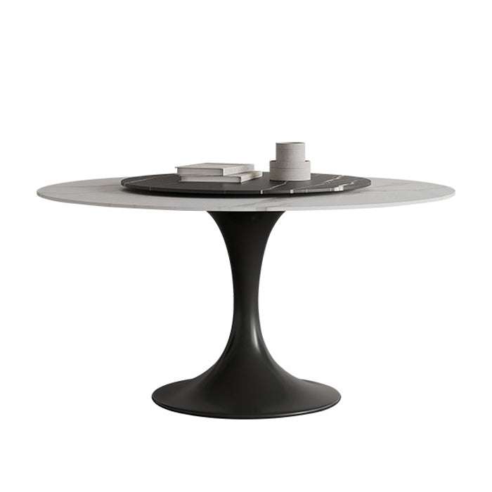 Modern Round Dining Table Set 1/3/4/5/7 Pieces Sintered Stone Dinette Set with Turntable White 47"L x 47"W Clearhalo 'Dining Room Sets' 'Dining Tables & Seating' 'dining_room_set' 'furn' 'furn_dining_room_set' 'Furniture' 'furniture_dining_room_set' 'Kitchen & Dining Furniture' 4985390