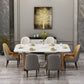 Sintered Stone Table for Restaurant Luxury Dining Table with Trestle Base White 70.9"L x 35.4"W x 29.5"H Without Chairs Clearhalo 'Dining Tables & Seating' 'Dining Tables' 'dining_table' 'furn' 'furn_dining_table' 'Furniture' 'furniture_dining_table' 'Kitchen & Dining Furniture' 'kitchen' 'kitchen_dining_table' 4985418