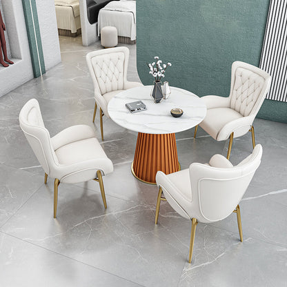 Glam Sintered Stone Dining Table Round Dinner Room Kitchen Table with Pedestal Base Orange 23.6"L x 23.6"W x 29.5"H Without Chairs Clearhalo 'Dining Tables & Seating' 'Dining Tables' 'dining_table' 'furn' 'furn_dining_table' 'Furniture' 'furniture_dining_table' 'Kitchen & Dining Furniture' 'kitchen' 'kitchen_dining_table' 4985430