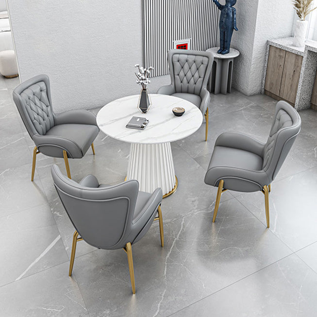 Glam Sintered Stone Dining Table Round Dinner Room Kitchen Table with Pedestal Base White 23.6"L x 23.6"W x 29.5"H Without Chairs Clearhalo 'Dining Tables & Seating' 'Dining Tables' 'dining_table' 'furn' 'furn_dining_table' 'Furniture' 'furniture_dining_table' 'Kitchen & Dining Furniture' 'kitchen' 'kitchen_dining_table' 4985431