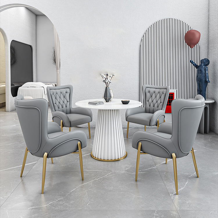 Glam Sintered Stone Dining Table Round Dinner Room Kitchen Table with Pedestal Base White 27.6"L x 27.6"W x 29.5"H Without Chairs Clearhalo 'Dining Tables & Seating' 'Dining Tables' 'dining_table' 'furn' 'furn_dining_table' 'Furniture' 'furniture_dining_table' 'Kitchen & Dining Furniture' 'kitchen' 'kitchen_dining_table' 4985432
