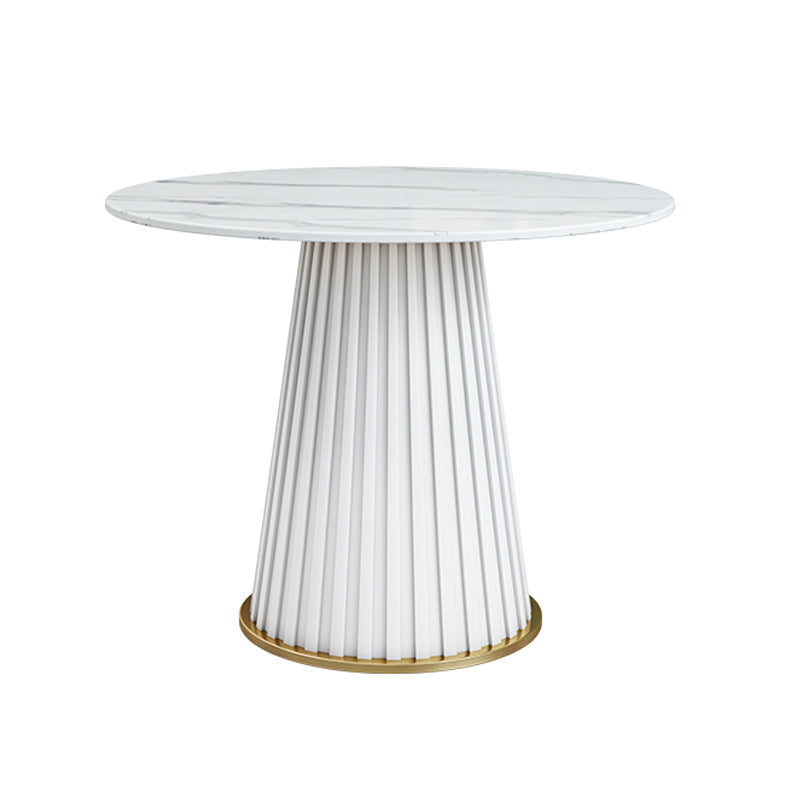 Glam Sintered Stone Dining Table Round Dinner Room Kitchen Table with Pedestal Base White Without Chairs Clearhalo 'Dining Tables & Seating' 'Dining Tables' 'dining_table' 'furn' 'furn_dining_table' 'Furniture' 'furniture_dining_table' 'Kitchen & Dining Furniture' 'kitchen' 'kitchen_dining_table' 4985433