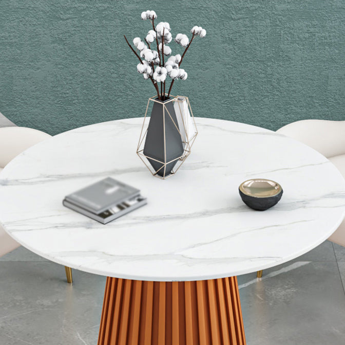 Glam Sintered Stone Dining Table Round Dinner Room Kitchen Table with Pedestal Base Clearhalo 'Dining Tables & Seating' 'Dining Tables' 'dining_table' 'furn' 'furn_dining_table' 'Furniture' 'furniture_dining_table' 'Kitchen & Dining Furniture' 'kitchen' 'kitchen_dining_table' 4985434